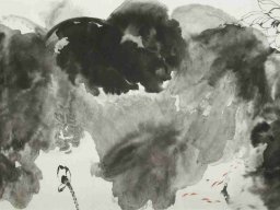 S053 夏雨墨---落葉寫魚影 69x138cm 2004